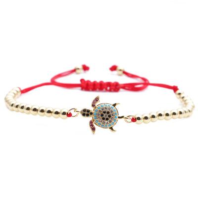 China New Sea Turtle Bracelet Red Rope Bracelet CZ Micro Paved Turtle Bracelet Trendy Trendy Charm Beads for sale