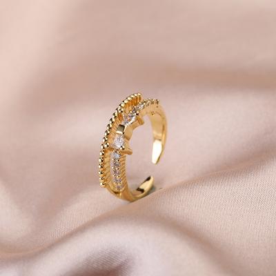 China Single 18k Gold Lead Free Nickel Free Micro Pave Opening Rings Crystal Rhinestone Statement Rings Adjustable Zirconia for sale