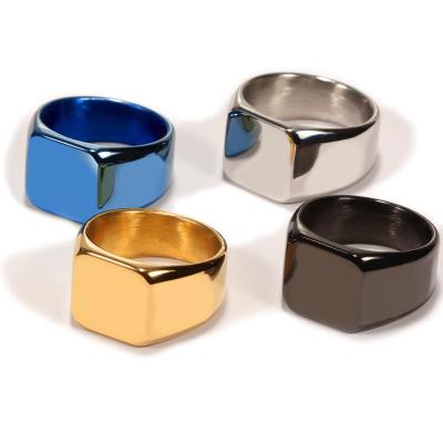 China Four Colors 316L Geometric Wide Soft Rings Nickel Free Lead Free Stylish Titanium Steel Square Shaped Band Rings for sale