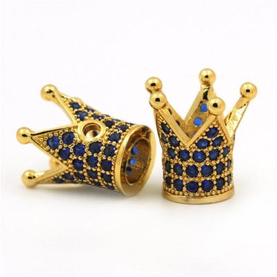 China DIY Jewelry Making 13*8mm Crown Shape Alloy Spacer Beads Micro Pave Blue CZ Crown Beads For DIY Jewelry Bracelet Making for sale