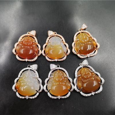 China Lead Plating 925 Silver Natural Agate Nickel Free Jade Gradient Buddha Pendant Large Buddha Pendant Necklace for sale