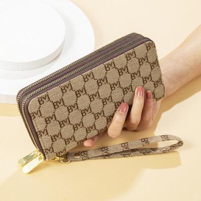 China New Trend Designer Waterproof Luxury Zipper Women Double Long PU Leather Wallet For Lady Card Holder Purse for sale