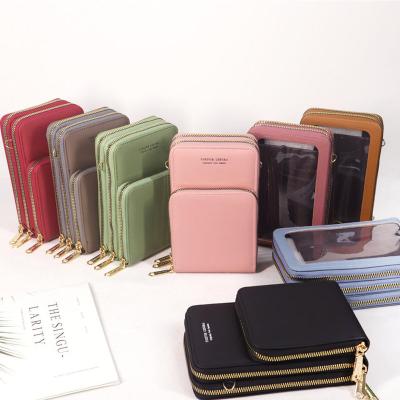 China Wholesale China Version Large Capacity Solid Color PU Zipper Messenger Bag Waterproof Korean Mobile Phone Bag Ladies Handbag for sale