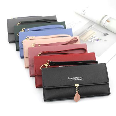 China Korean Fashion Waterproof Long Wallet For Lady Women's Multi Card Large Capacity Mobile Phone Bag Personalized Leaf Hanging Women's Wallet for sale