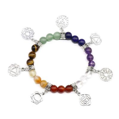 China Wholesale Natural Colored Spiritual Energy China Gemstone Jewelry Seven Chakra Stone Bracelet Bracelets For Healing for sale