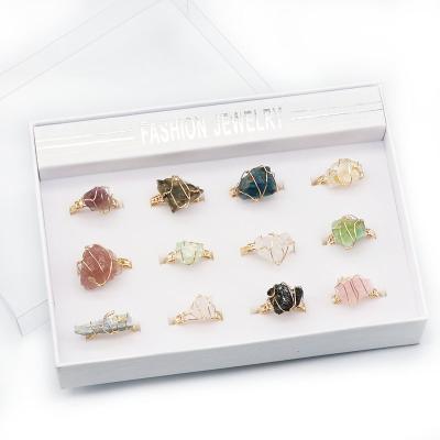 China China Fashion To Crystal Jewelry Box Wholesale 12 Kinds Of Mixed Material Natural Gemstone Ring Set For Women for sale