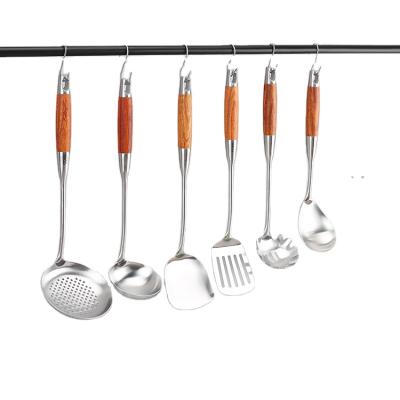 China New Viable Kitchen Utensils Tools Cooking Stainless Steel Rosewood Soup Pocket Rice Scoop Skimmer Spatula Set Of 5 3 Kitchen Accessories for sale