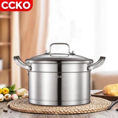 China New Sustainable Round Aluminum Deep Layer Kitchen Pan Cooking Stainless Steel Soup Hot Pot With Lid Stock Lot Wholesale Soup And Stock Pots for sale