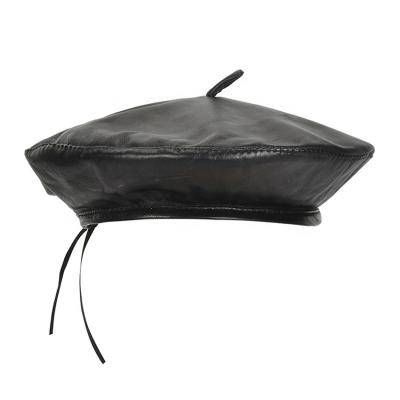 China High Quality Leather Black Female Casual Wear Beret Hat Striped Hot Selling for sale