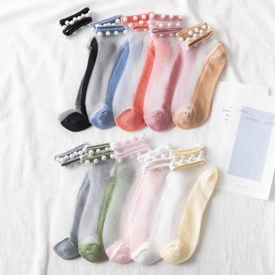 China 2020 New Style Pearl QUICK DRY Transparent Sheer Socks For Women Crew Crystal Socks for sale