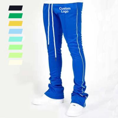 China 2020 Hot Selling NewCustom Men's Anti-Wrinkle Track Pants Polyester Drawstring Stripe Skinny Sweatpants Stacked Fashion Jogger Wear Pants for sale