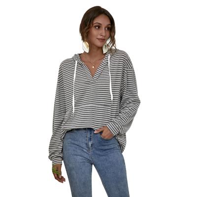 China 2022 Factory Wholesale Customization Anti-wrinkle New V-Neckline Striped Women's Hoodie for sale