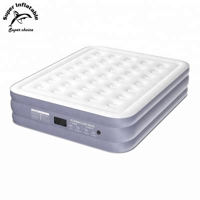 China Easy Running OEM PVC Custom Top Assembled Queen Air Mattress Raised Inflatable Air Bed With Built In Electric Pump for sale