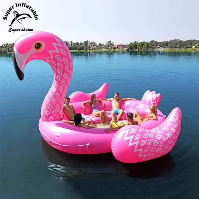 China New Seaside Giant Inflatable Pink Flamingo Pool Party Bird Island Water Lake Raft Floating Couch For 6 Person for sale