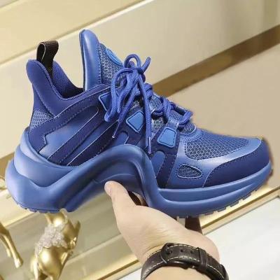 China Spring Cushioning Autumn Women Casual Shoes Fashion Mixed Color Lace Up Women Flats Mesh Air Breathable Platform Wedges Trainers Sneakers for sale