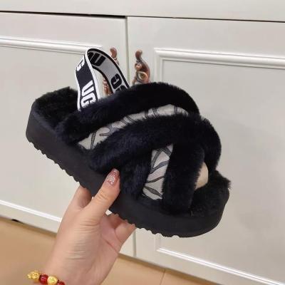 China Cushioning Original Designer Famous Brand Uggh Woolen Home Fashion Fluffy Fur Winter Bedroom Furry Warm Indoor Slippers for sale