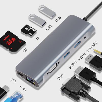 China Macbook/Android Phone 10 in 1 Laptop Docking Station with PD USB3.0 SD TF HDTV VGA RJ45 Port All in 1 Type-C Hub USB Adapter for sale