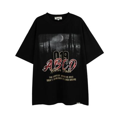 China Summer European other YPRS men's and women's short-sleeved Guangzhou high street style American central statistics loose T-shirt brand dark loose T-shirt more than for sale