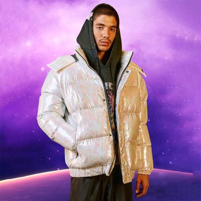 China Dongguan Clothing Reversible Oversized Polyester Iridescent Stripper Hooded Jacket for sale