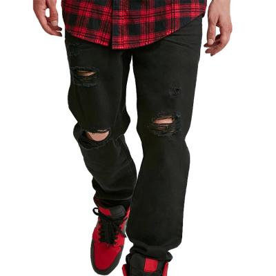 China Black ripped 100% breathable cotton jeans pants for men for sale