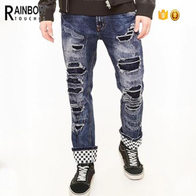 China Custom Anti-pilling Man Scratch Distressed Jeans Pants for sale