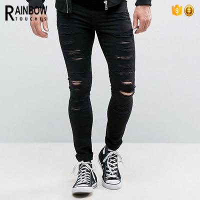 China Breathable Hot Sale Black Extreme Ripped Skinny Jeans For Man for sale