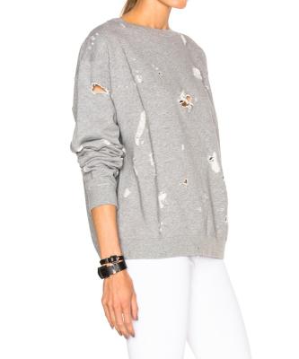 China Anti-pilling destroyed fabric detail throughout shredded oversized pullover sweatshirt for sale