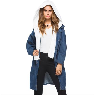 China Anti-Wrinkle Autumn Winter Long Detachable Hooded Drop-Shoulder Jeans 2020 Coat Women for sale