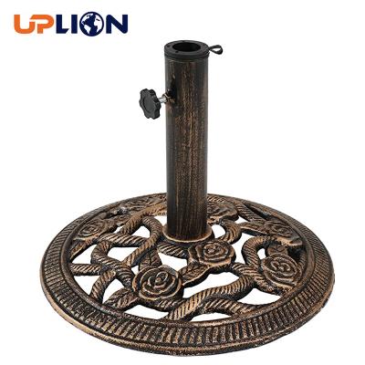 China Uplion Modern Patio Umbrella Base Stand Up Rose Blossom Design Cast Iron Outdoor Decorative Heavy Duty Umbrella Base for sale