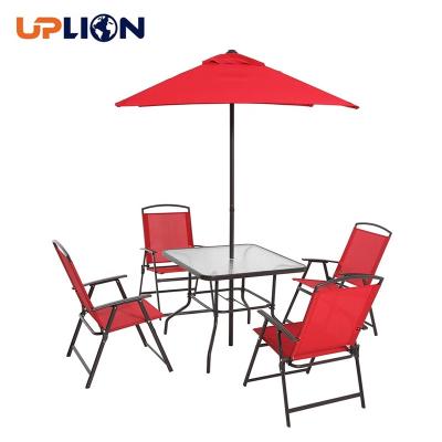 China Modern Uplion Garden Furniture 6-Piece Folding Dining Patio Table Chair Umbrella Furniture Set Set for sale