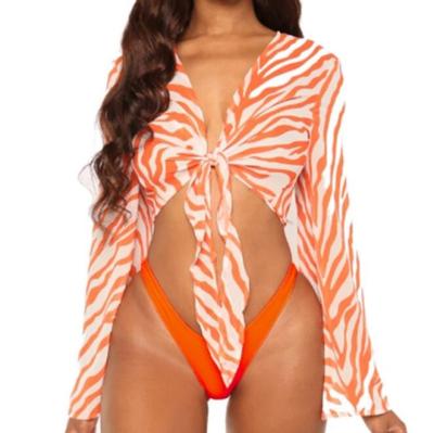 China Wholesale Anti-UV Leopard Printing Sexy Women Long Sleeve 3 Piece Bikini Swimwear for sale