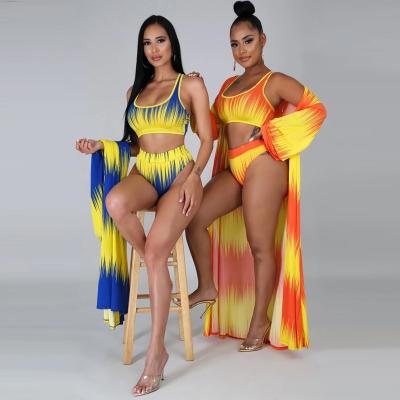 China 2022 3 Piece Swimwear Beach Wear Female Summer Anti-UV Women Push Up Bikini With Cover Up for sale