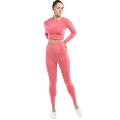 China Wholesale Anti-UV Plus Size Gym Women Long Sleeve Yoga Sets Ladies 2 Piece Sports Seamless Suit for sale