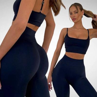 China Custom Logo Adjustable Strap Seamless Bra Anti-UV butt crack! crack! leggings set 2 piece gym set for women for sale