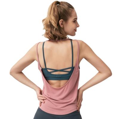 China Women's Workout Vest Yoga Sports Loose Sleeveless Anti-UV Women's Backless Yoga Active Tank Tops for sale