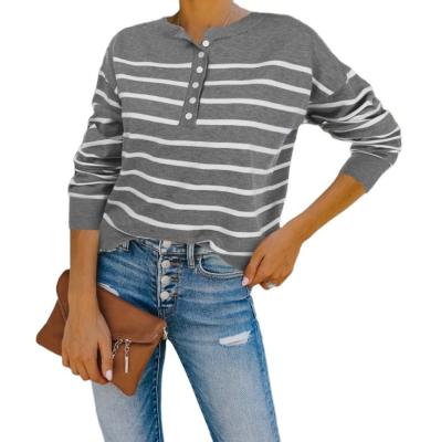 China Autumn Winter Female Striped Knitwear Women Anti-wrinkle Outwear Long Sleeve Knitted Sweater Sweater for sale