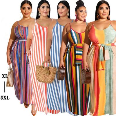 China Summer Breathable Fashion Plus Size Women Striped Long Big Size Beach Maxi Dresses Dresses XL 2XL 3XL 4XL5XL for sale