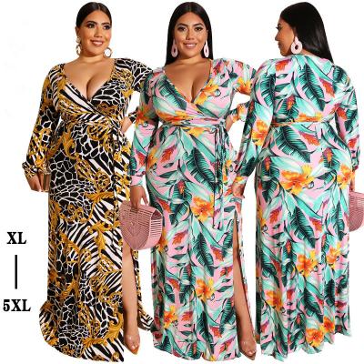 China Breathable Spring Summer Sheath Long Printed Long Dress Plus Size Women Casual Elegant Maxi Dresses for sale