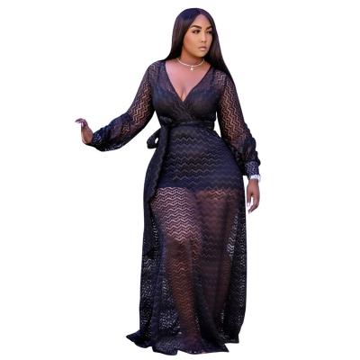 China Breathable 2021 Sexy Plus Size Clothes 5XL Long Sleeve Women Two Piece Dress Set Black Maxi Dress for sale