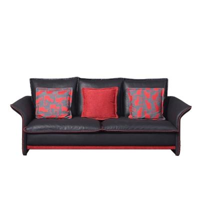 China Modern Minimalist Hotel Reception Hall Home Living Room Red Rotating Black Leather Sofa for sale