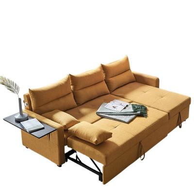 China Tufted Modern Fabric Office Home Apartment Storage Extended Foldable Corner Sofa Bed for sale