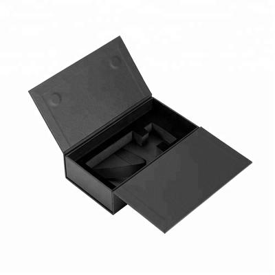 China Luxury Hinged Lid Handmade Black Special Paper EVA Flocking Foam Tray Packaging Perfume Box For Bottles for sale