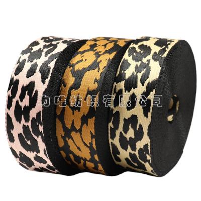 China Manufacturer Durable 2 Inch 50mm Leopard Jacquard Webbing Terylene Bag Belts Fasten Polyester Woven Bands for sale