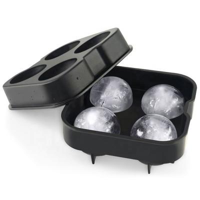 China High Quality Viable 4 Cavity Round Shape Mold Silicone Ball Shaped Tray Whiskey Ice Cubes Ice Cube Ball for sale