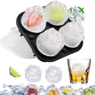 China 3D Viable Rose Silicone Ice Tray with Lid Big Round Shape Silicone Ice Mold for sale