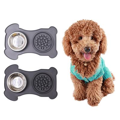 China Amazon Sustainable Hot Selling Silicone Pet Stainless Steel Bowl With Non Spill Silicone Dog Bowl Feeding Suction for sale