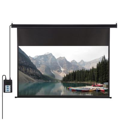 China 100 Inch 16:9 Electric Motorized Projector Screen Drop Down Professional Fiberglass Remote Projection Screen for sale