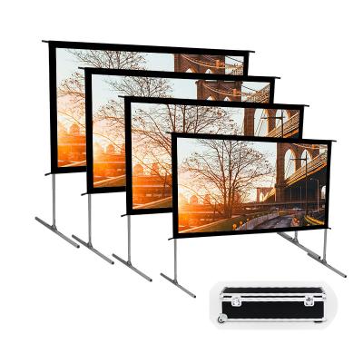 China Fastfold and Xinjieke Portable Fast Folding Projector Screen Portable Movie with Aluminum PVC Matte White Projection Screen Stand 150inch View for sale