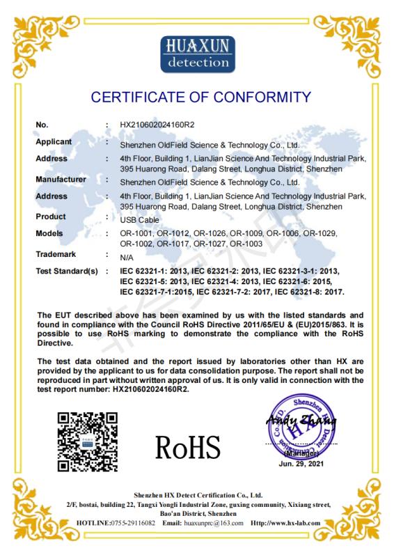 RoHS - Shenzhen OldField Science & Technology Co., Ltd.