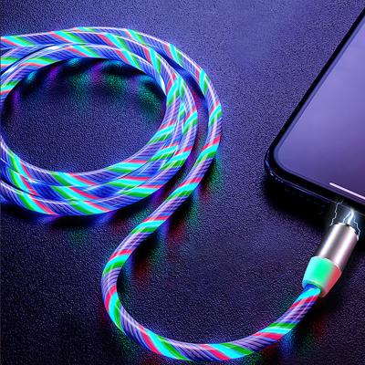 China MP3/MP4 Player 3 in 1 Magnetic Fast Charging USB Cable Light Flowing USB Cable Led Luminous For Micro Charging Data Cables for sale